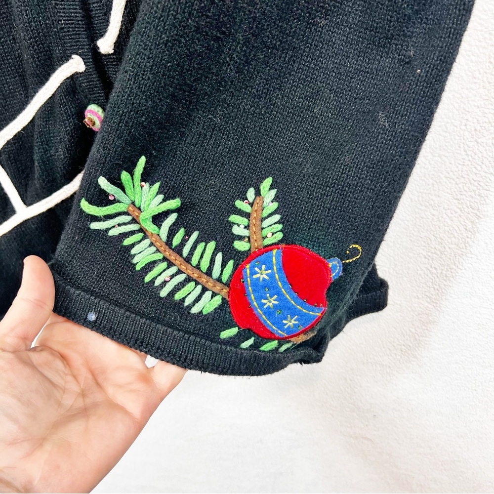 Vtg. Quacker Factory Christmas Cardigan Sweater 3X Knit 3D Embroidered Bauble - Picture 4 of 12